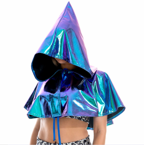 Reflective Capes Rave Festival Cape Rave Metallic Cloak Hooded Reflective Holographic ...