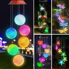 Solar Wind Chimes Lights LED Color Changing Hanging Hummingbird Ball Garden Lamp