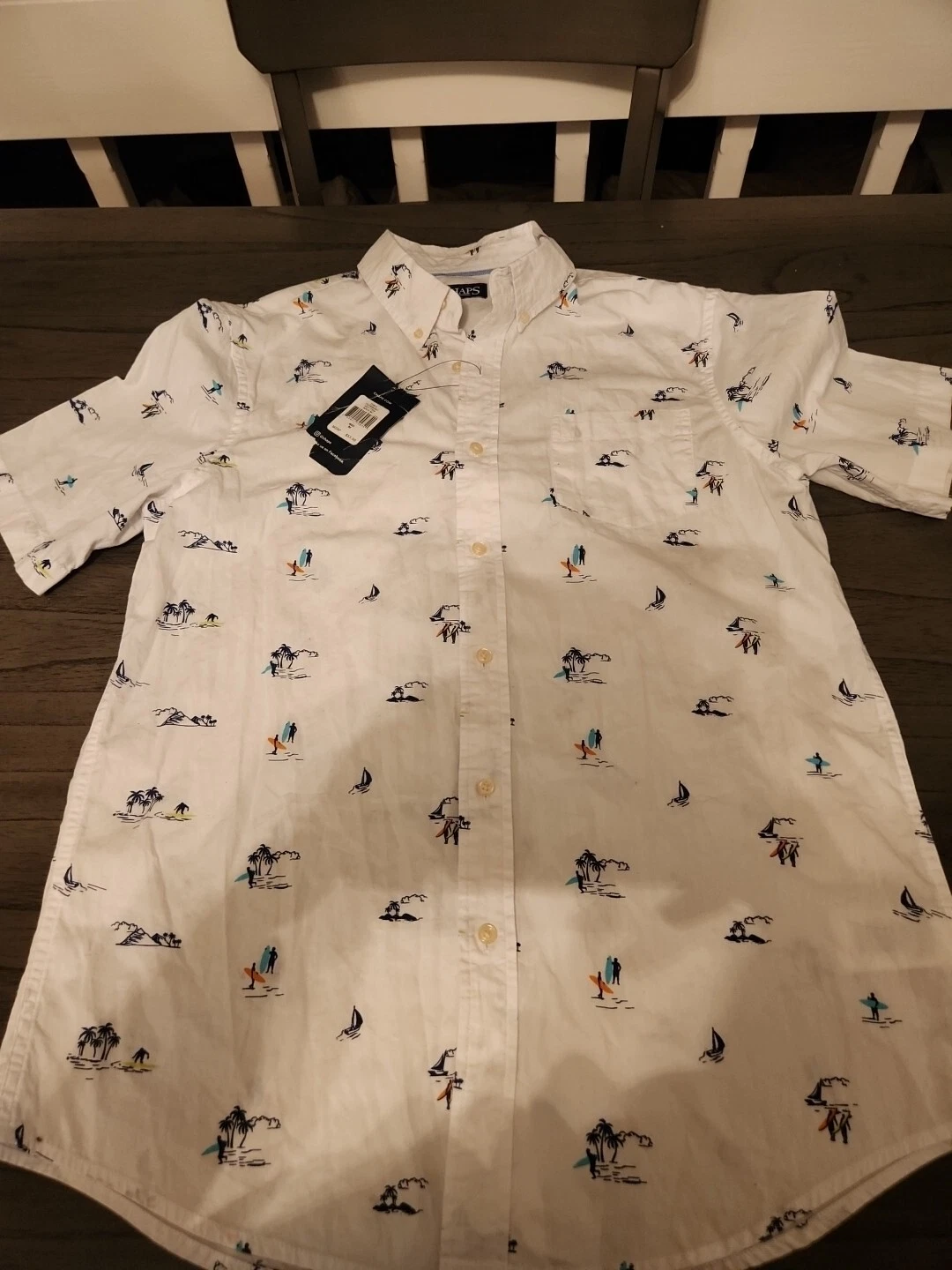 CHAPS Men's S/S Beach Theme Print Sport Shirt w/pkt. White Size M NWT MSRP $55
