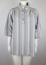 VINTAGE WOMEN S GRAY STRIPED TEXTURED TOP - SIZE L - SHORT SLEEVE