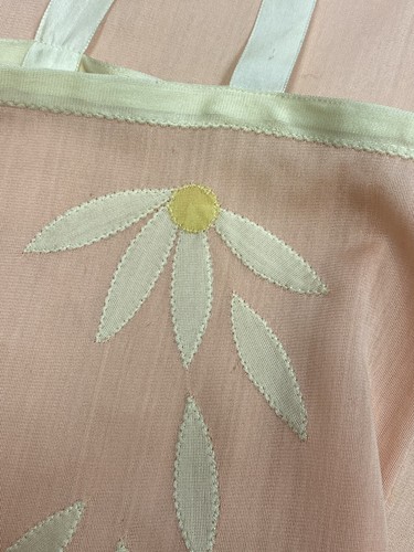Antique 1920s Pink Silk Slip Teddy Applique Wilting Daisy Flower Lingerie AS IS - Picture 7 of 8