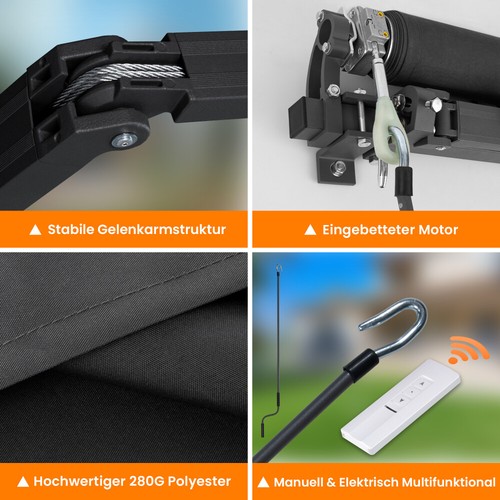 Markise Elektrisch mit Fernbedienung Gelenkarmmarkise Anthrazit mit Handkurbel - Bild 29 von 36