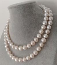 9-10mm Natural White Freshwater Cultured Pearl Necklace 35 Inch Long