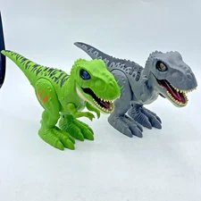 2  ZURU Robo Alive T-Rex Gray Green Dinosaur Robotic Walking Roaring Working 7”T
