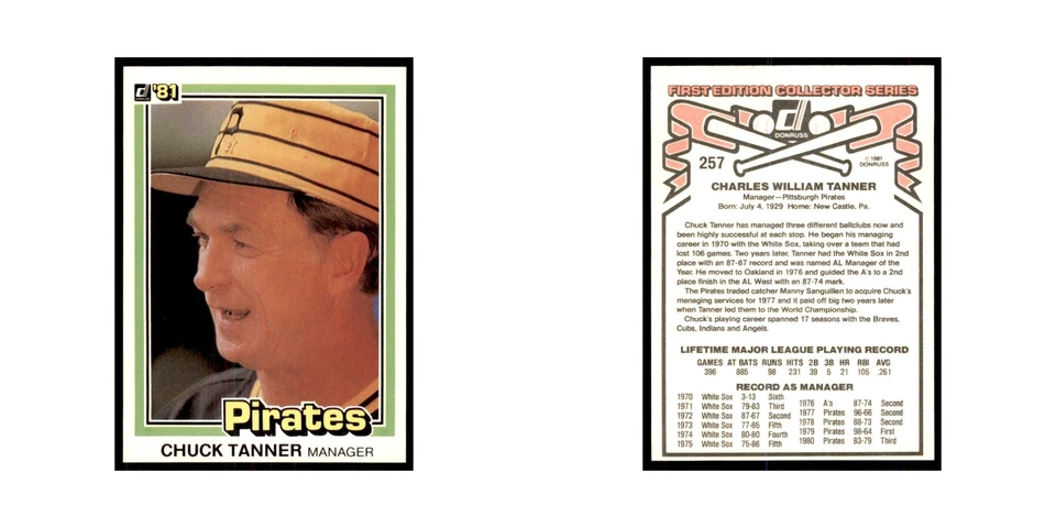 1981 Donruss Chuck Tanner Baseball Cards #257 - Image 3 of 3