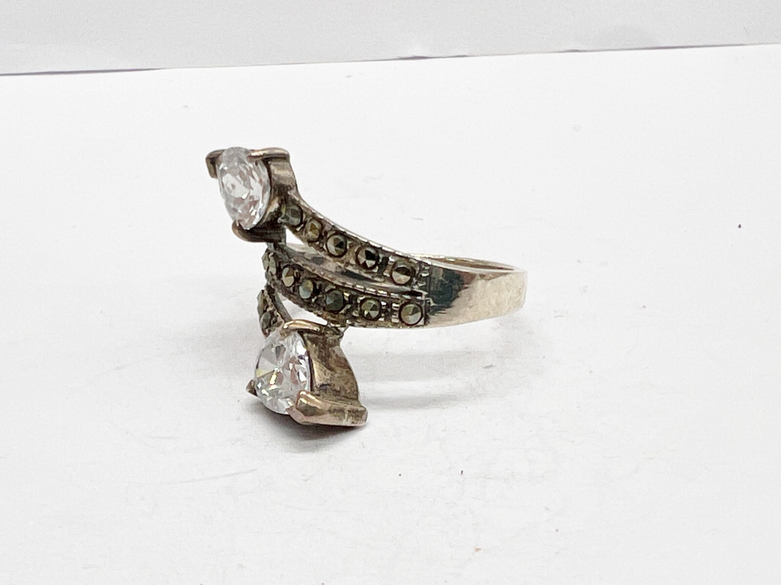 VINTAGE SOLID STERLING SILVER CLEAR GEM MARCASITE… - image 2