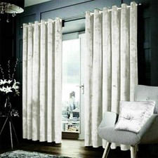 Sienna Crushed Velvet Curtains PAIR of Eyelet Ring Top Fully Lined Ready Made UK