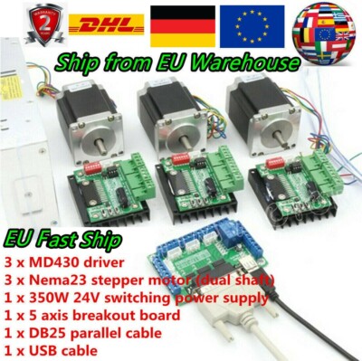3 Axis Nema 23 stepper motor 3A 76mm 270oz-in 4-Wire Driver Mach3 CNC Controller