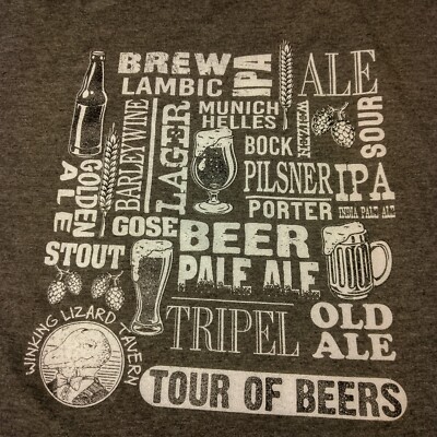 Winking Lizard Tavern Tour of Beers Shirt Men 2XL District Gray Duvel Ohio