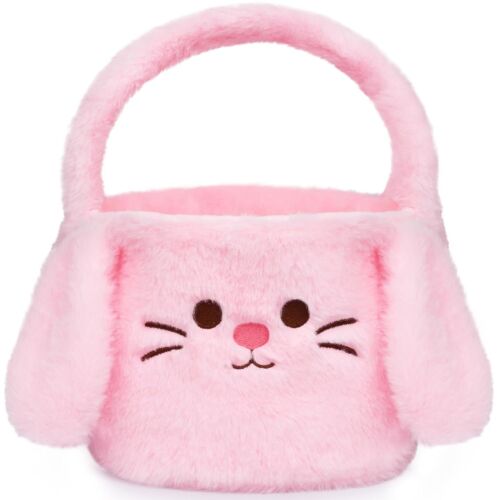 Easter Baskets for Kids,Pink Bunny Easter Basket with Handle,Soft Easter Basket,