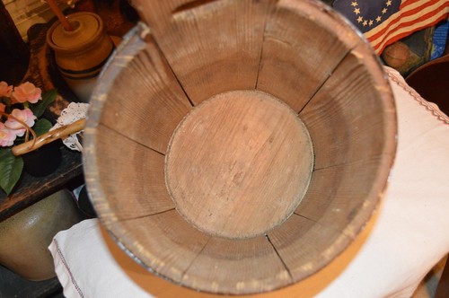 RARE ANTIQUE SIGNED 18thc HAND STAVED COOPER WOODEN PIGGIN BUCKET ORIGINAL-AAFA - Picture 8 of 11