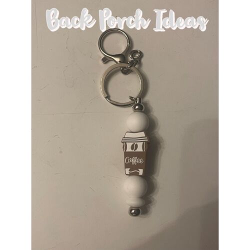 White Silicone Bead Coffee Cup 5.75” Keychain  - 第 1/1 張圖片