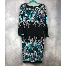 Eliza J Midi Length Dress Womens 12 Paisley Floral Black Aqua Cream Career Work