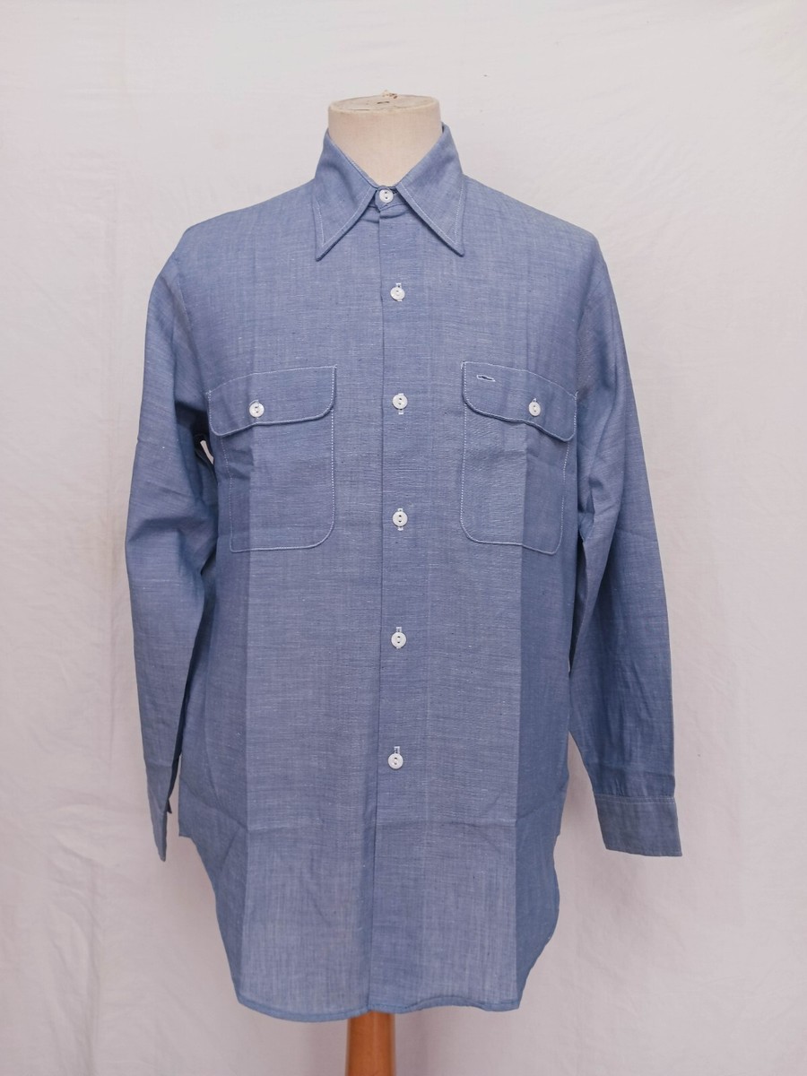 MINT Vtg 70s BIG MAC Chambray Selvedge Work Shirt KSU 78 Sky Blue  