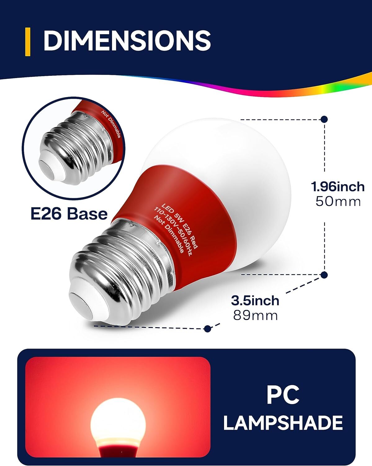 UNILAMP Red Colored Light Bulbs, 5W A15 Bulb Equivalent 40 Watt, 