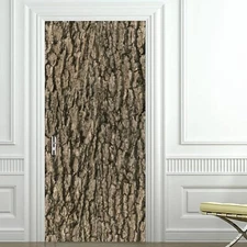 3D Door Decal Seamless bark Tree Texture Door Sticker Poster Self-Adhesive Re...