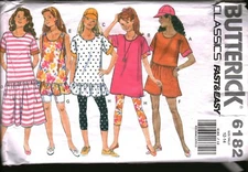 6182 Butterick Vintage SEWING Pattern Girls Dress Top Shorts Leggings Cap OOP 14