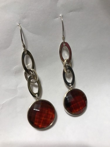 Sterling Silver .925 ~ Natural Baltic Faceted Amber ~ 3" Dangle Earrings - Picture 11 of 12