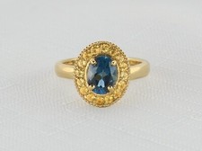 London Blue Topaz  Citrine Halo Ring in 14K Yellow Gold