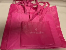 Vera Bradley Set of 3-1 Sm, 1 Med & 1 Lg, Pink Reusable Shopping Bags