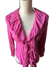     INC Women  s Ruffled Jacket, Shrug Pink Open Front 3/4 Sleeve Sz S