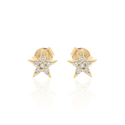 Diamond Star Shaped Stud Earrings In 14k Yellow Gold Si2 Fine Jewelry For Women