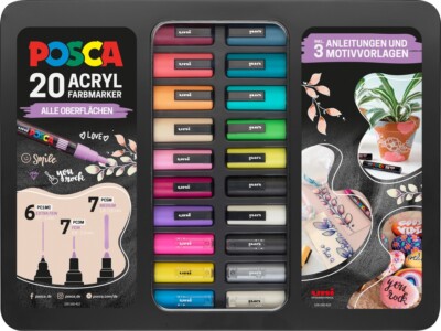 uni-ball 186829 - POSCA Marker Set, 20er Etui, inkl. Anleitungen für 3 Graffiti 