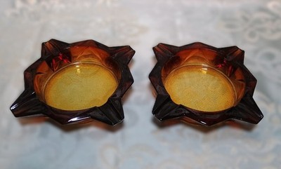 vintage, 2er Set Aschenbecher Sterne von Luminarc, bernsteinfarben