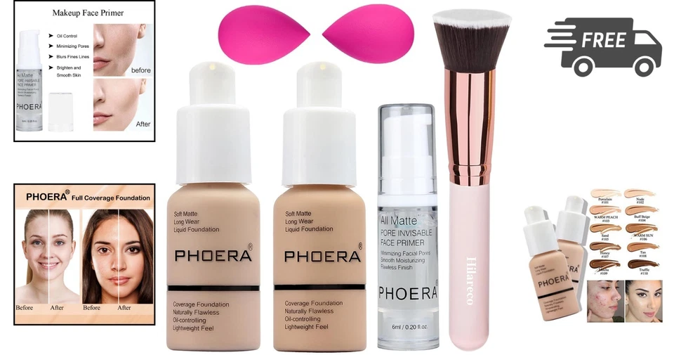 Full Coverage Foundation Makeup Set with Sponges Brushes Primer for All Skin ... - Image 2 of 4