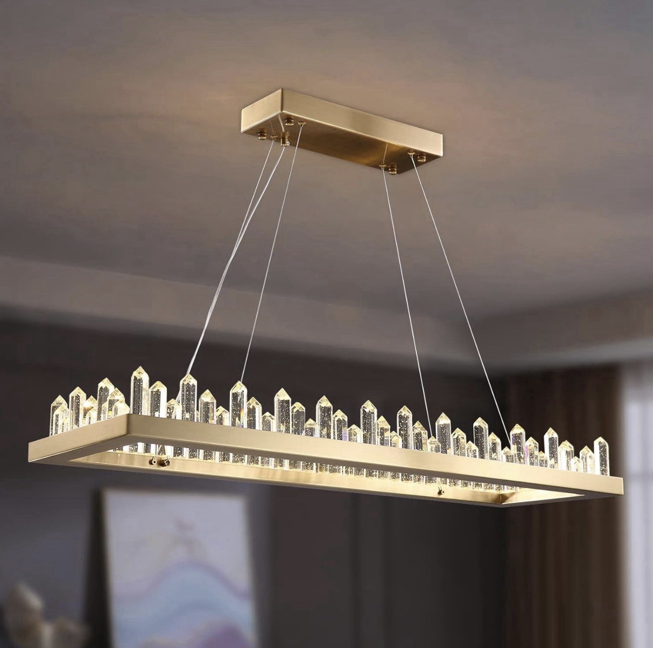 Modern Crystal LED Chandelier Light Gold Pendant Lamp Adjustable Dining Room