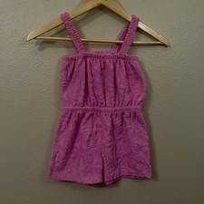 Vince Camuto Girl s Summer Romper Pink Palm Trees Embossed Terry Cloth Soft Sz 7
