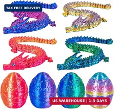 4Pcs 3.54" 3D Printed Dragon Eggs with Articulated Dragon Inside, 12" Large Flex