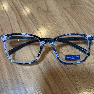 Vera Bradley +2.50 Reading Glasses Chrysanthemum Crush Floral Readers Blue NWOT