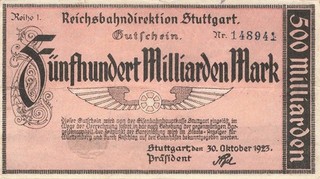 Deutschland Reichsbahn Stuttgart 500 Milliarden Mark 1923 gebraucht (Reihe 1)