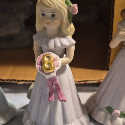 Enesco Growing Up Girls Age 8 Birthday Girl Porcelain Figurine White/Pink