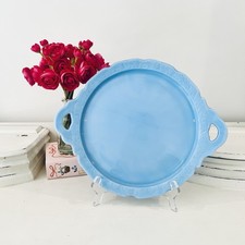 Vtg Jeannette Delphite Blue Cherry Blossom Handled Tray 1930s Depression Era