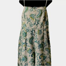 Women Rhythm NWT Jumpsuit Overall 12/L Cairo Wide Leg  Aqua White Linen Y2K Boho