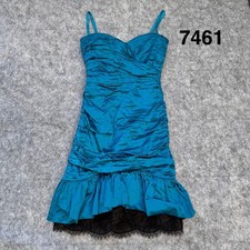 BCBG MAXAZRIA Fleur Stretch Taffeta Lace Moroccan Blue Ruched Mini Dress 6