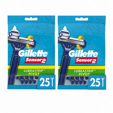 Gillette Sensor 2 Disposable Razors, 2 Pack, 25 Count Each, Chromium Coated