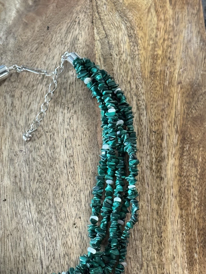 Collar Jay King Plata Esterlina Malaquita Verde Chip Cuentas 5 Hilos Capas Foto 4 de 4