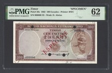 @@@@@ Portugal Timor specimen 100 escudos 1963 Pick 28s PMG 62 UNC @@@@@