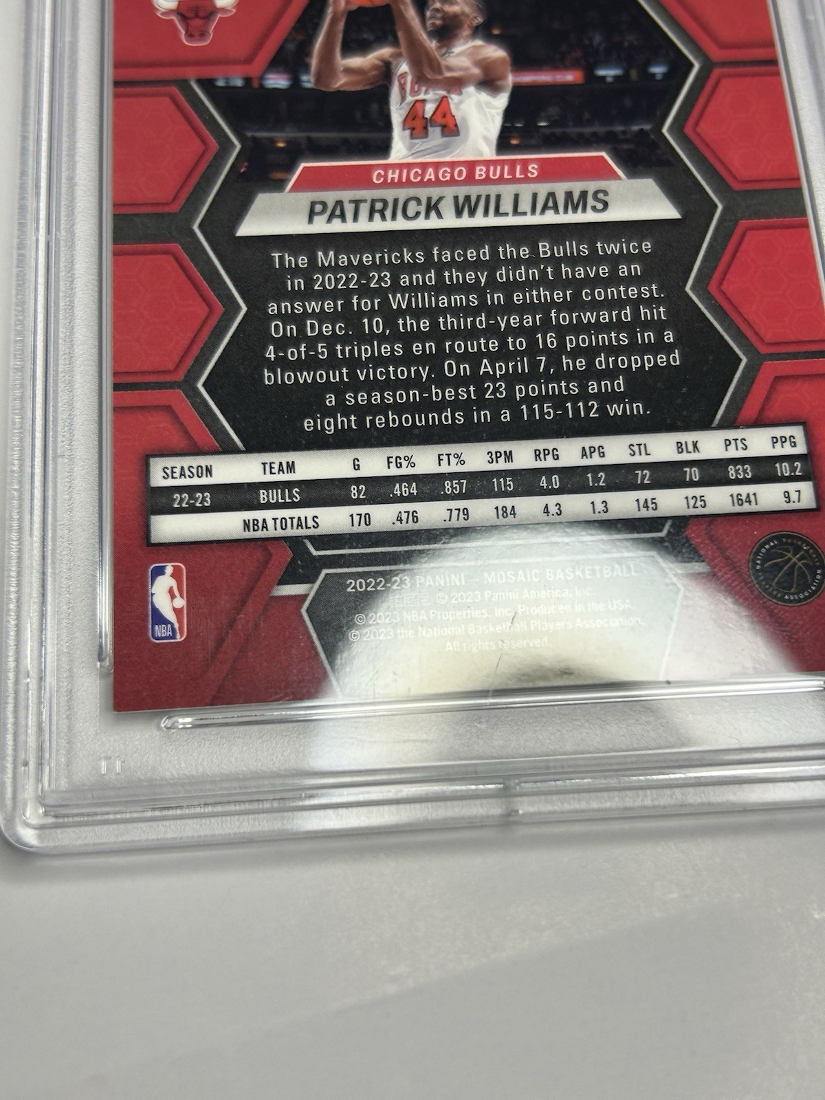 2022 Mosaic Patrick Williams Black  1/1 Card #131 PSA 9 view 6