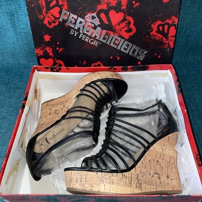 Fergalicious by Fergie Sandals Womens 8 M Strappy Black Wedge Casual-SEE DESCRIP
