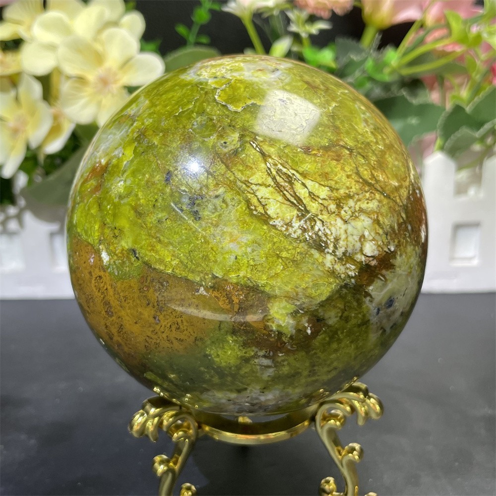 2.6LB 7.4" Natural Green Opal Ball Decor Quartz Crystal Energy Sphere Reiki
