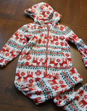 Hanna Andersson Kids Unisex 1 Piece red Deer Fleece Holiday Pajamas Size SM 4-6