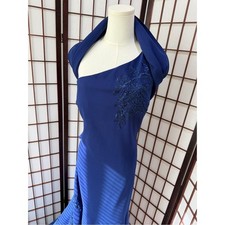 MGNY Navy Blue One-Shoulder Gown with Matching Shawl US Size 16
