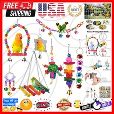 8 Pcs Parakeet Cockatiel Bird Toys, Parrots Cage Accessories Swing Wooden Per...