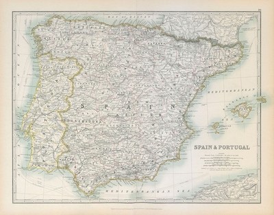 SPAIN & PORTUGAL showing Napoleonic battlefields & dates. JOHNSTON 1915 map