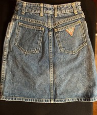GUESS Girls Blue Solid Denim Mini Skirt Pockets Logo Zip Closure Size 10
