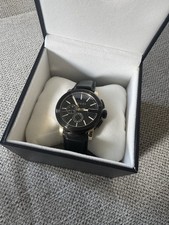 Gucci Chronograph Quartz Black Leather Wristwatch, Water-Resistant, Gold Case